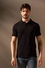 POLO ALGODÃO PIMA TEXTURIZADA - PRETO