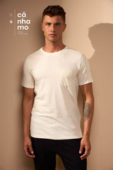 CAMISETA CLÁSSICA CÂNHAMO COM BOLSO - AREIA
