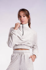 CROPPED MANGA LONGA - CINZA