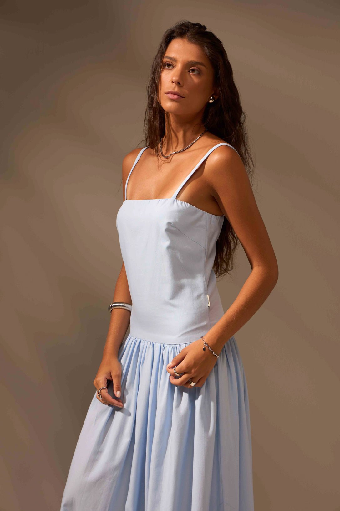 VESTIDO MIDI ONDAS ALGODÃO - AZUL da Vörr Brasil | Loja Oficial Vörr Brasil