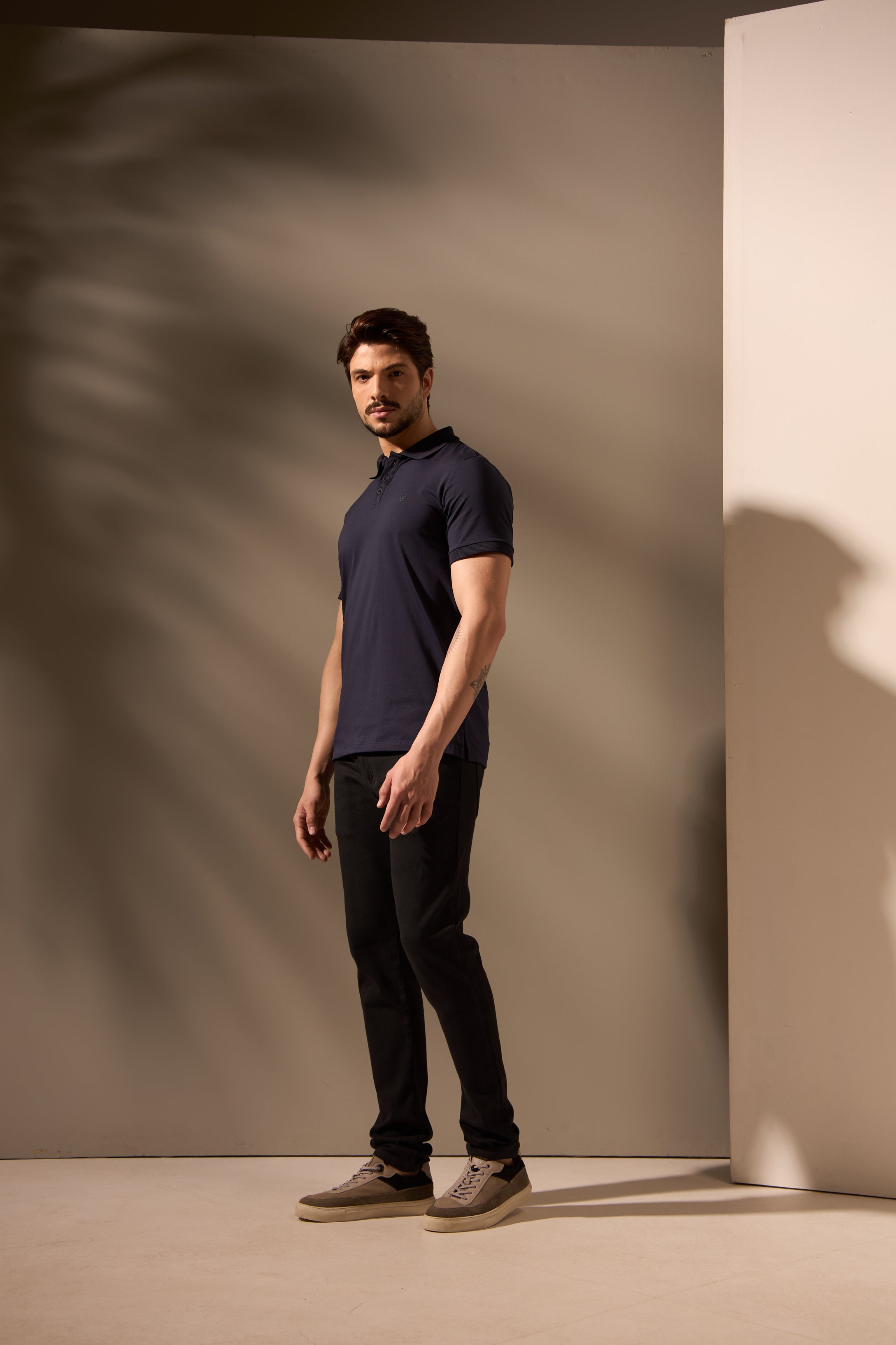 POLO ALGODÃO MALHA PIMA - MARINHO