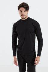 BLUSA SLIM MANGA LONGA SUEDINE - PRETO