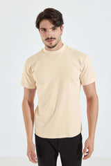 CAMISETA SLIM GOLA ALTA - AREIA