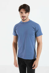 CAMISETA SLIM GOLA ALTA - AZUL