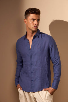 CAMISA GIBSON 100% LINHO MANGA LONGA - AZUL ROYAL