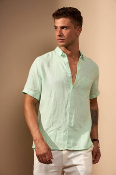 CAMISA GIBSON COM BOLSO 100% LINHO - VERDE ÁGUA CLARO