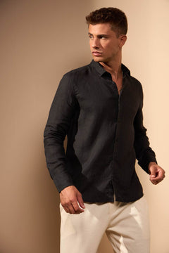 CAMISA GIBSON 100% LINHO MANGA LONGA - PRETO