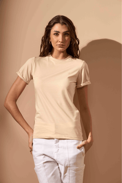 CAMISETA ESSENCIAL ALGODÃO EGÍPCIO FEMININA - AREIA