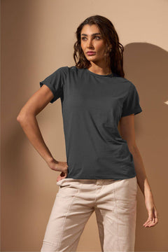 CAMISETA ESSENCIAL ALGODÃO EGÍPCIO FEMININA - CHUMBO