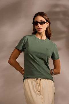 CAMISETA ESSENCIAL ALGODÃO EGÍPCIO FEMININA - VERDE MUSGO