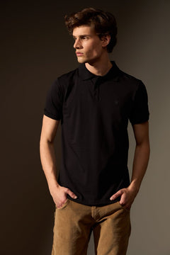POLO ALGODÃO MALHA PIMA - PRETO