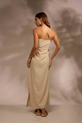 VESTIDO MIDI MARÉ LINHO - AREIA da Vörr Brasil | Vörr Brasil