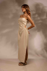 VESTIDO MIDI MARÉ LINHO - AREIA da Vörr Brasil | Loja Oficial Vörr Brasil