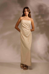 VESTIDO MIDI MARÉ LINHO - AREIA da Vörr Brasil | Loja Oficial Vörr Brasil