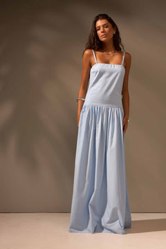 VESTIDO MIDI ONDAS ALGODÃO - AZUL
