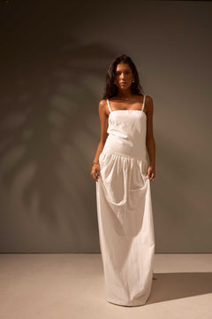 VESTIDO MIDI ONDAS ALGODÃO - BRANCO