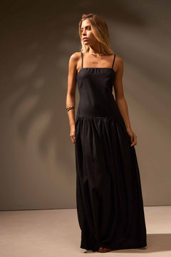 VESTIDO MIDI ONDAS ALGODÃO - PRETO