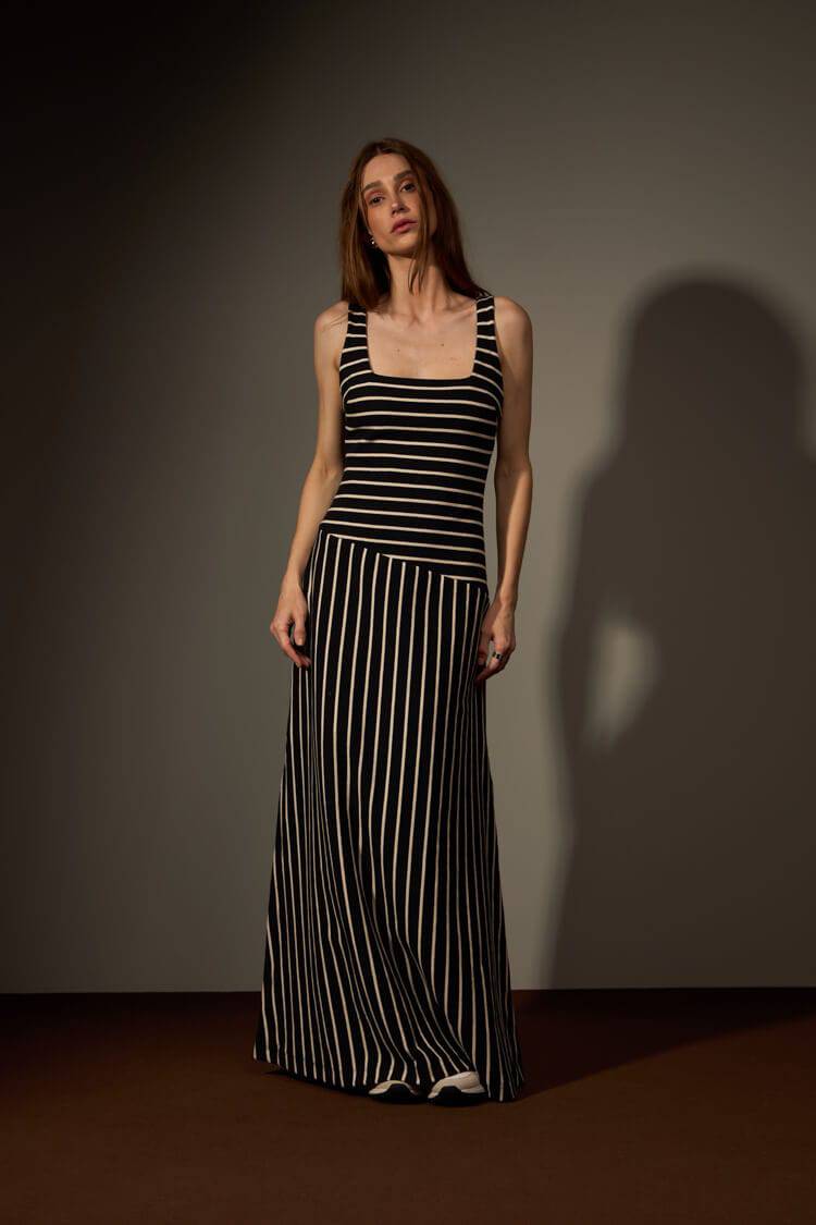 VESTIDO POÇO - PRETO E AREIA da Vörr Brasil | Loja Oficial Vörr Brasil