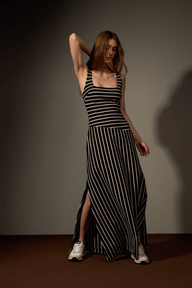 VESTIDO POÇO - PRETO E AREIA da Vörr Brasil | Loja Oficial Vörr Brasil